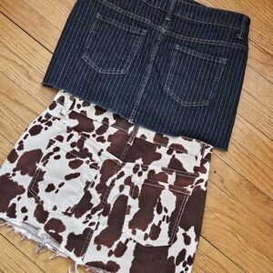 No Boundaries Denim and Cow Print Mini Skirt Set